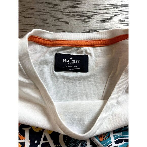 Hackett London Men’s Seaweed Print Tee T-Shirt White Size Large - Picture 3 of 5